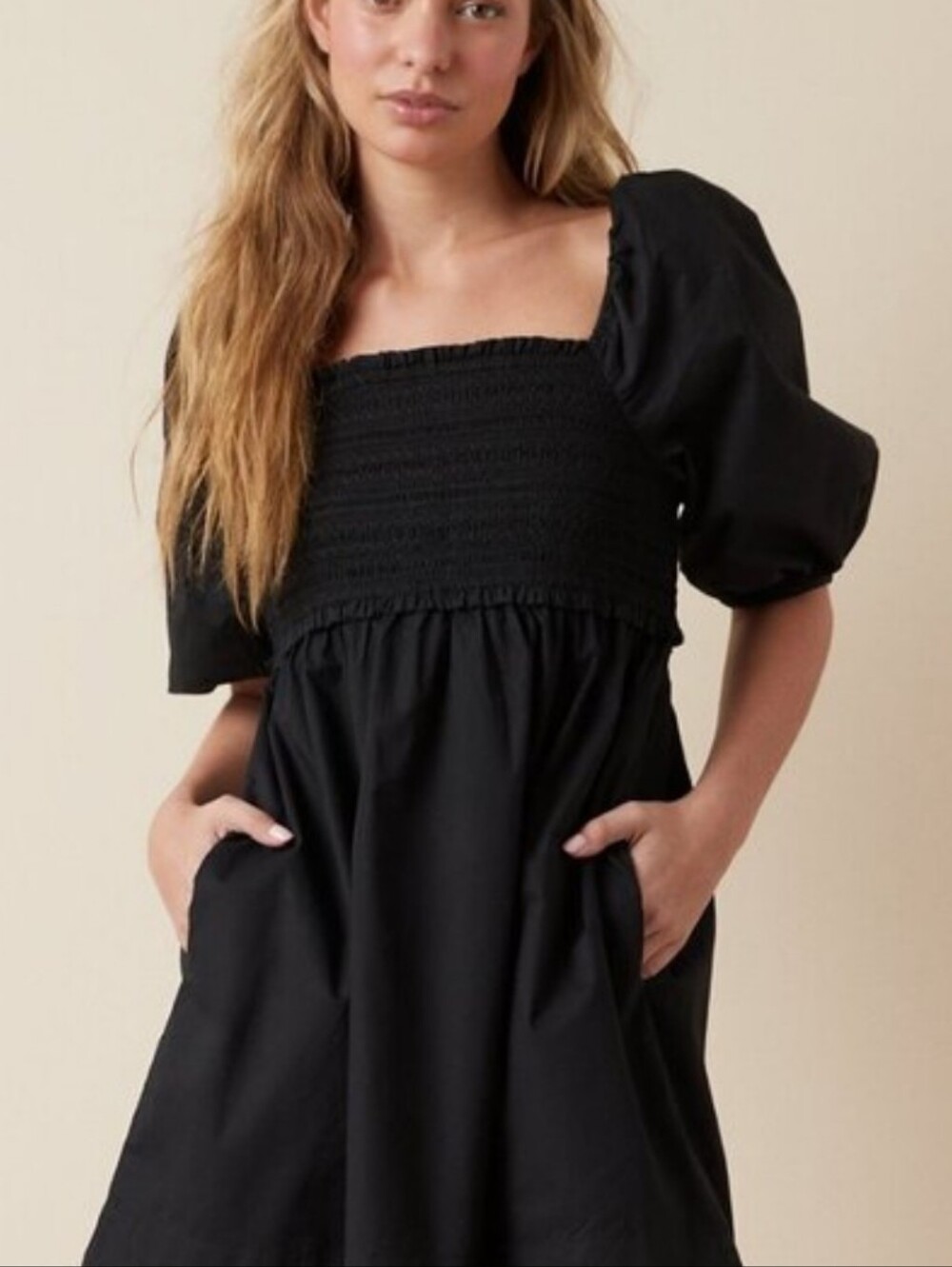 American Eagle Black Smocked Puff-Sleeve Dress Size XL
